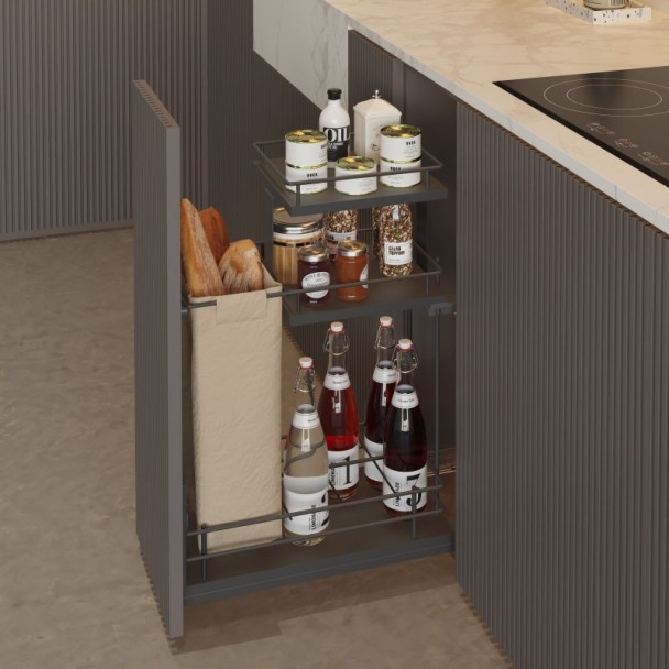 Casier à bouteilles et à pain Extractible Anthracite 3 Niveaux Compact Basal