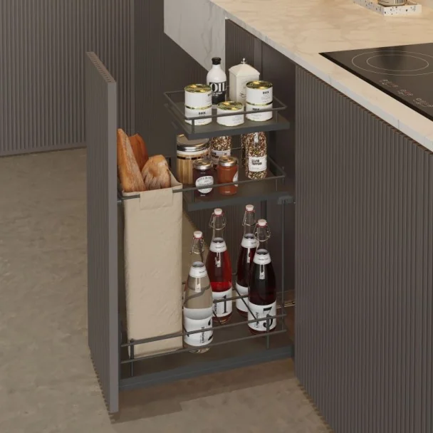 Casier à bouteilles et à pain Anthracite 3 Niveaux Compact pour Cuisine