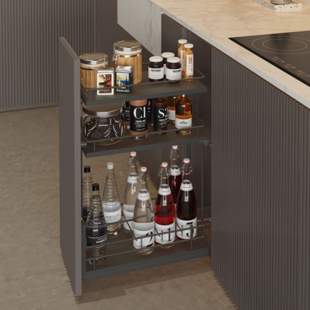 Porte-bouteilles Extractible Anthracite 3 Niveaux Compact Basal