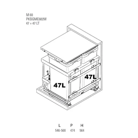 Poubelle de Recyclage Kombi pour Meuble de Cuisine de 600 mm | Vibo
