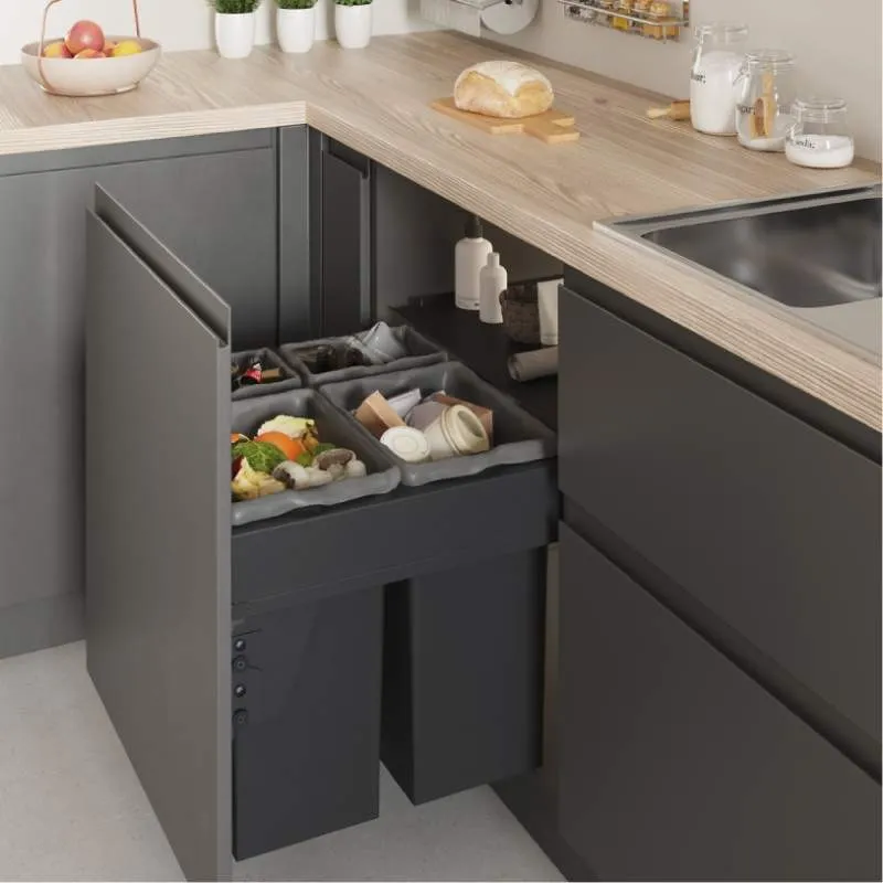 Poubelles Recyclage 2x24 + 2x8L avec Système de Guides pour Cuisine