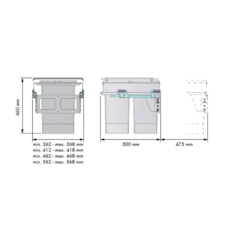 Poubelles Recyclage 2x24 + 2x8L avec Système de Guides pour Cuisine