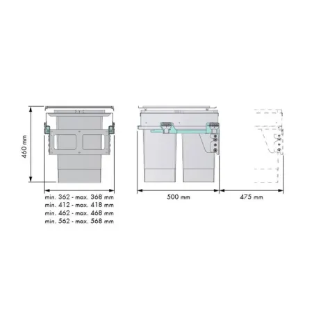 Poubelles Recyclage 2x24 + 2x8L avec Système de Guides pour Cuisine