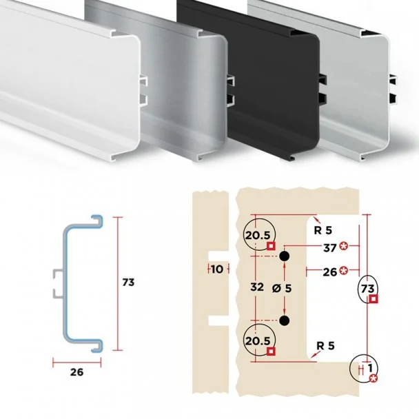 Système De Profil Gola Horizontale Intermédiaire En Aluminium 8007