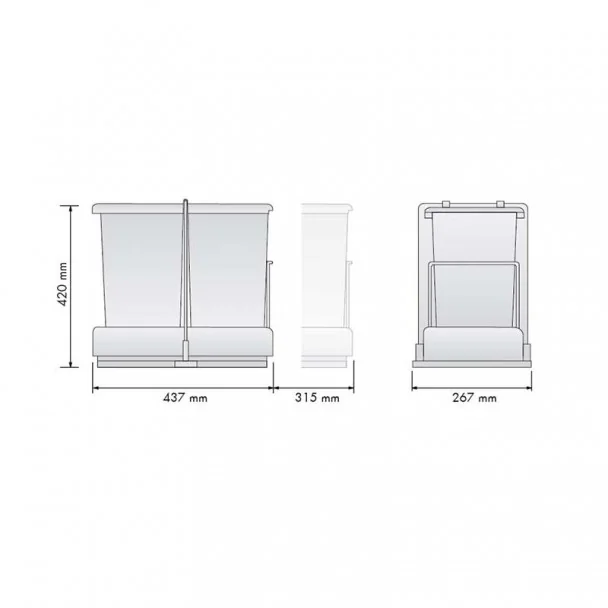 Cube Corbeille Eco-Friendly Rectangulaire 14 + 14 L Auto