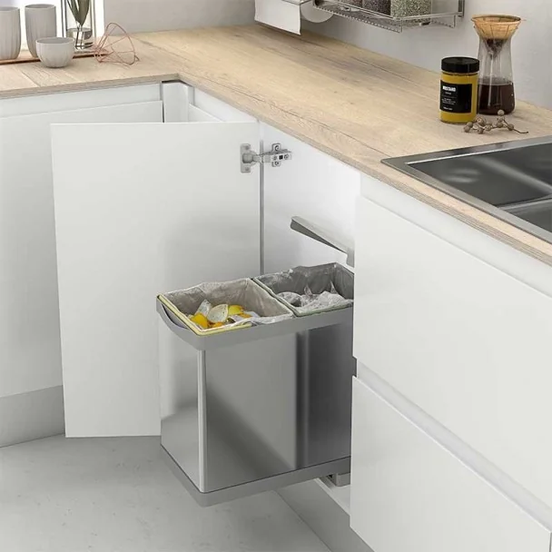 Cube Corbeille Eco-Friendly Rectangulaire Inox 14 + 14 L Auto