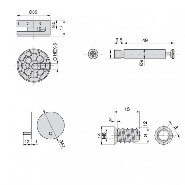 Kit Excentriques avec Écrous et Boulons M8 Emuca Big (10 pcs)
