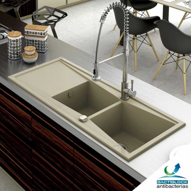 Évier Synthétique 2 Seins avec Égouttoir Poalgi KUMA 306