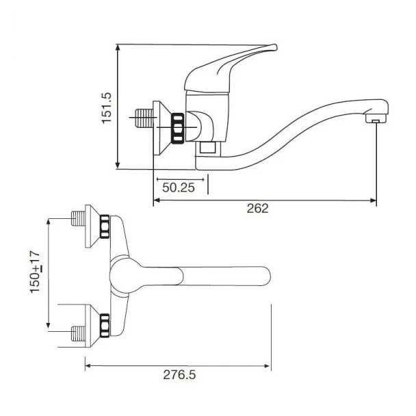Robinet Mural Standard Bec Bas pour la Cuisine