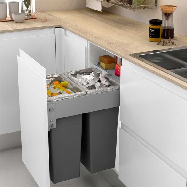 Bacs de Recyclage des Ordures 35 + 35 avec la L-Système de guidage