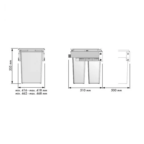 Bacs de Recyclage des Ordures 35 + 35 avec la L-Système de guidage