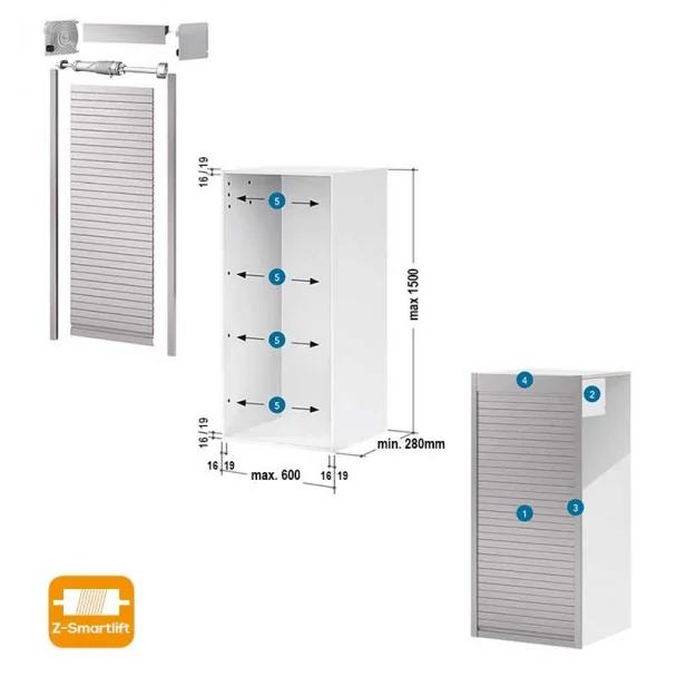 Kit Volet Roulant 60 x 150 cm PVC Inox Z-Smartlift