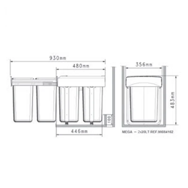 Poubelle amovible 40 L pour Meuble de 300 mm